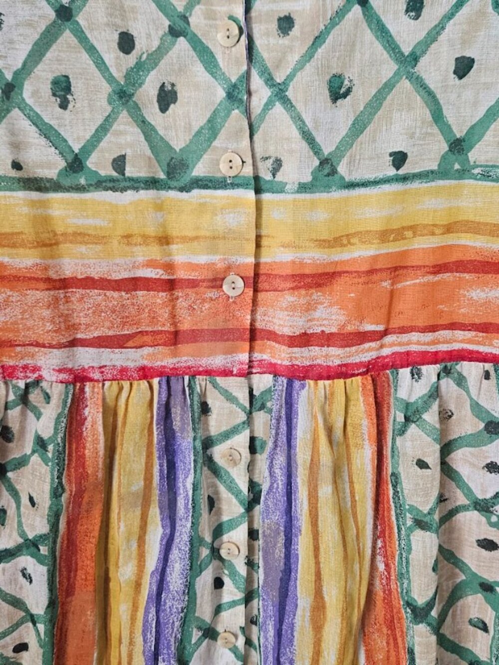 Vintage 80's Abstract Midi EJM Dress Short Sleeve Button Front Size 10 Geometric - Picture 7 of 12